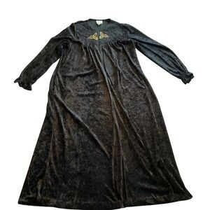 Appel Robes Black Velvet Long Sleeve Maxi Vintage Nightgown Dress Medium